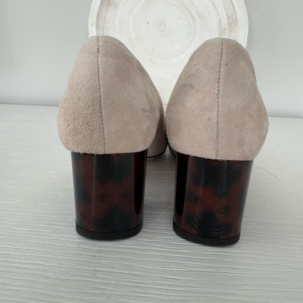 J. Crew Beige Suede Heels with Black Block Heel - Picture 3 of 6
